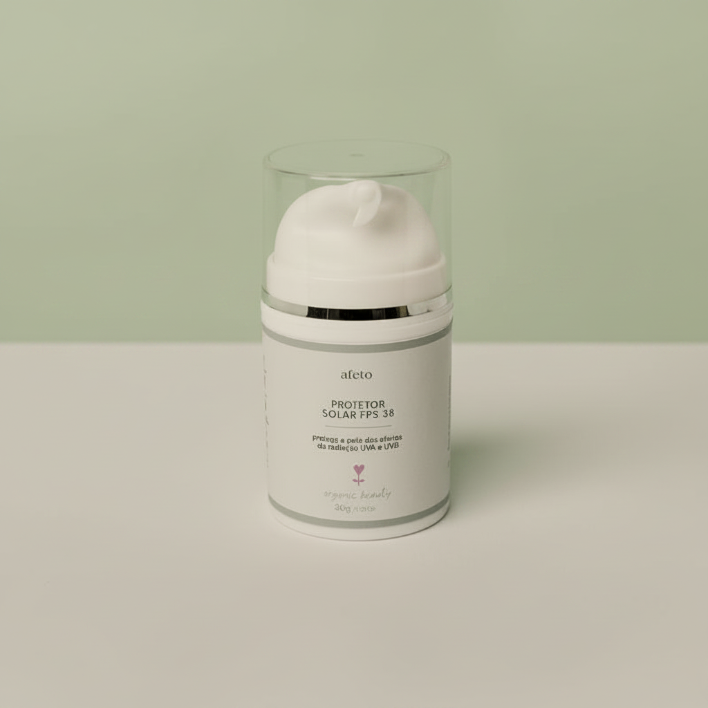 Protetor Solar Facial com Pump FPS 38 30g afeto organic beauty